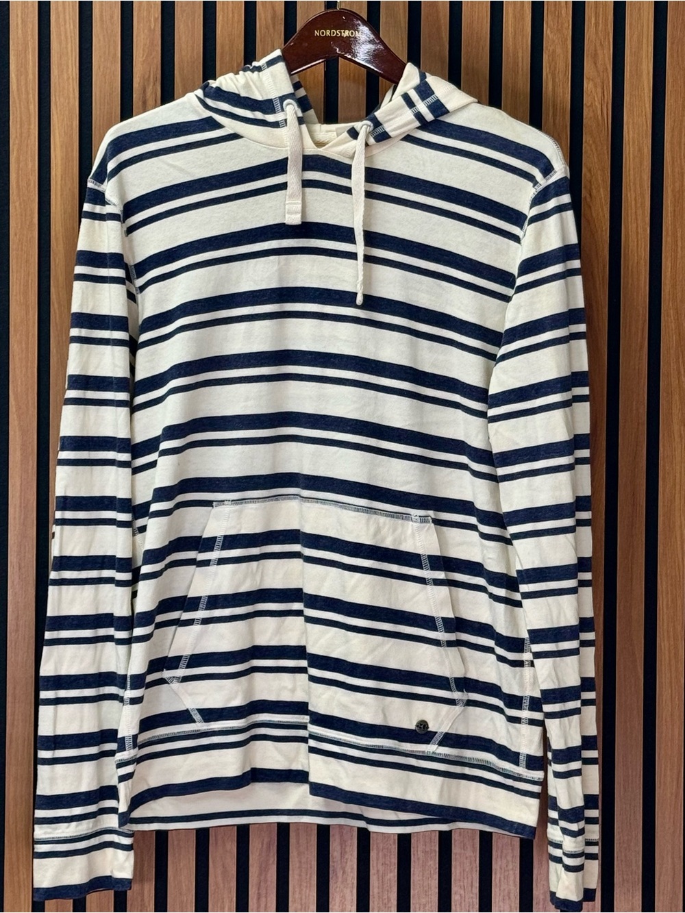 Boss Orange Hugo Boss Striped Pullover Hoodie Navy Cream Size L